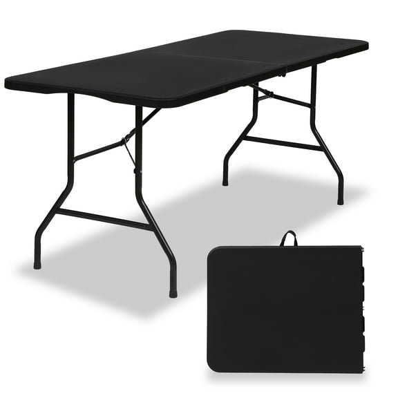 SUGIFT Folding Table 6ft Portable Heavy Duty Plastic Foldable Table for Indoor Outdoor Use (Black)