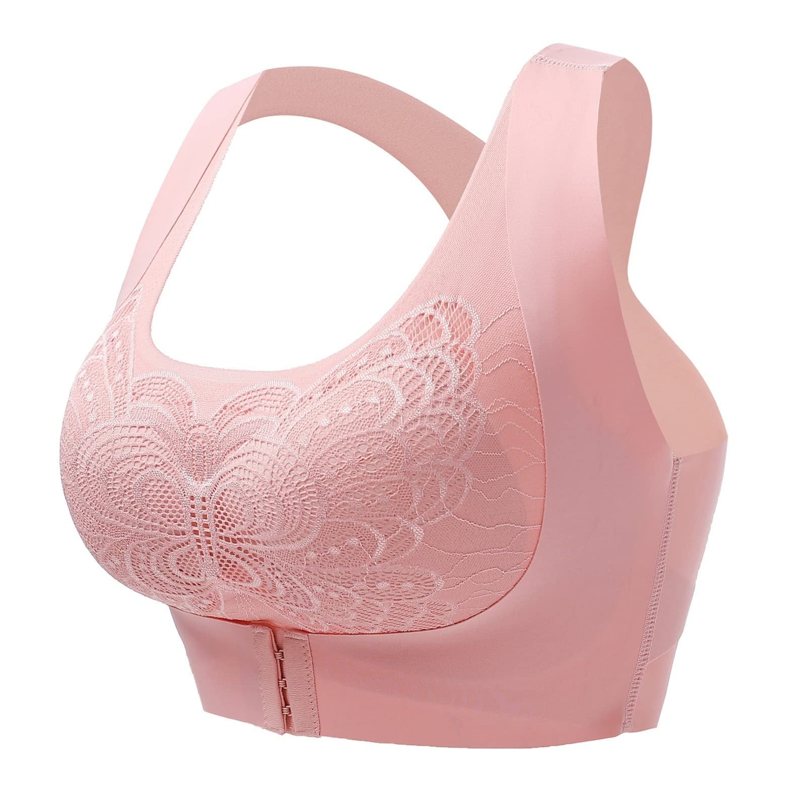 DORKASM Front Closure Bras for Older Women Breathable Plus Size Push Up  Padded Front Close Bras for Women Pink 2XL 