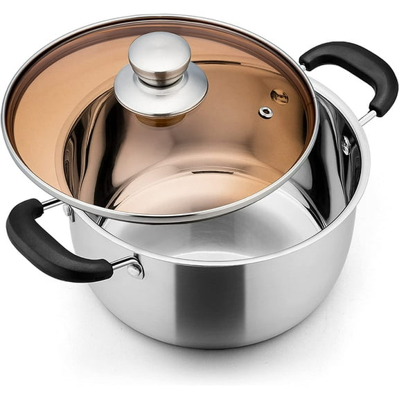 VeSteel 4 Quart Stock pot with Lid, Stainless Steel Soup Pasta Pot, Heat-Proof Double Handles - Dishwasher Safe