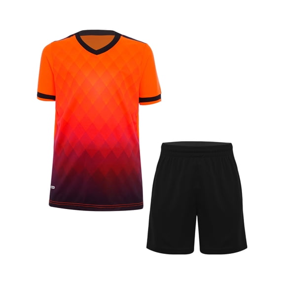 inlzdz Kids Boys Sport Training Outfit Soccer Jersey Sportswear Short-Sleeve T-Shirt with Shorts Set Orange 9-10