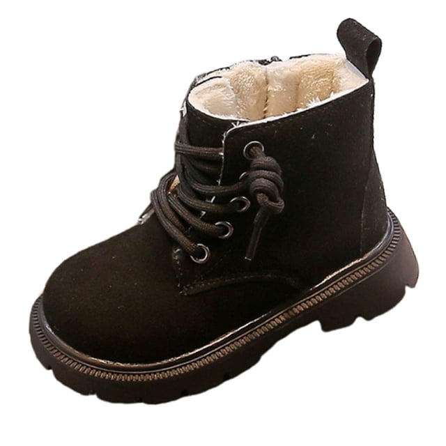 Children Winter Boots Fleece Thickened Leather Snow Boots with British Ankle Style for Warmth,Kid Snow Boots