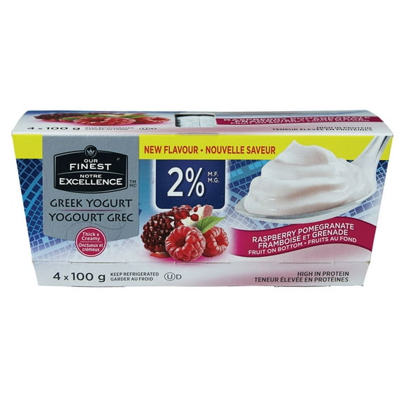 Our Finest Raspberry Pomegranate Greek Yogurt, 4 x 100 g
