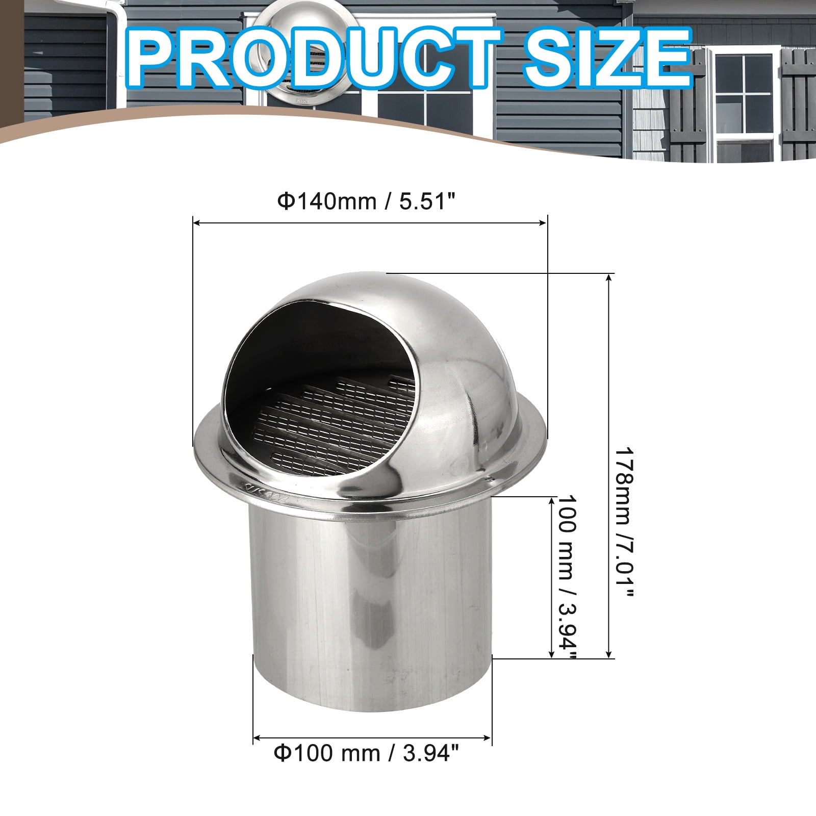 Uxcell 4" Round Soffit Air Vents, 4" Length 304 Stainless Steel Louver Grille Vent Cover for Kitchen Bathroom Ventilation, Silver