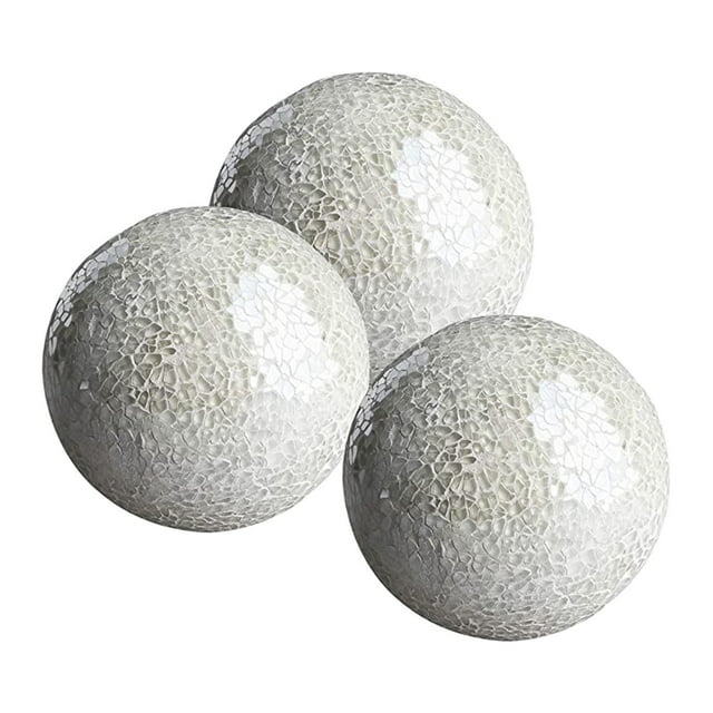 Orbes decorativos para cuencos y jarrones Cuencos (juego de 3) Esferas de mosaico de vidrio Bolas Blanco plateado