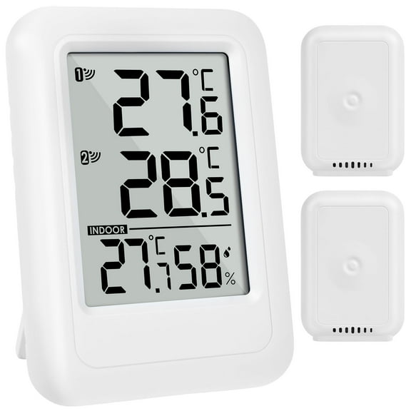Grusce Digital Room Thermometer Meter Set, Inside Outside Temperature Humidity Monitor with 2 Sensors, Sturdy Inside Outside Thermometer Hygrometer for Indoor Outdoor