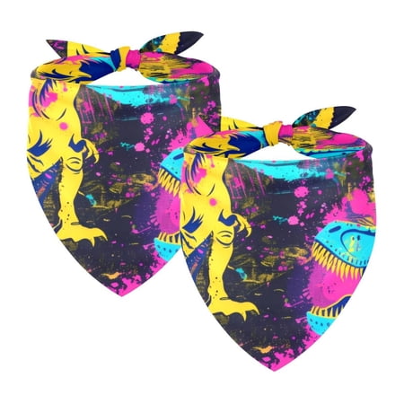 PhooArto Neon Animal Dinosaur Pattern Dog Bandanas 2 Pack Soft Washable Pet Scarf Triangle for Large Dogs Puppies and Cats