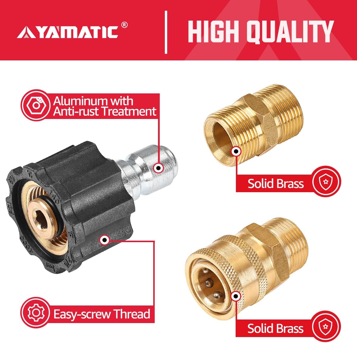 YAMATIC Pressure Washer Quick Connectors, M22 to 3/8" Quick Connector 2 Sets & (2) M22-14mm Male Extension Adapter, Quick-Connect for a Pressure Washer, Hose, and Gun