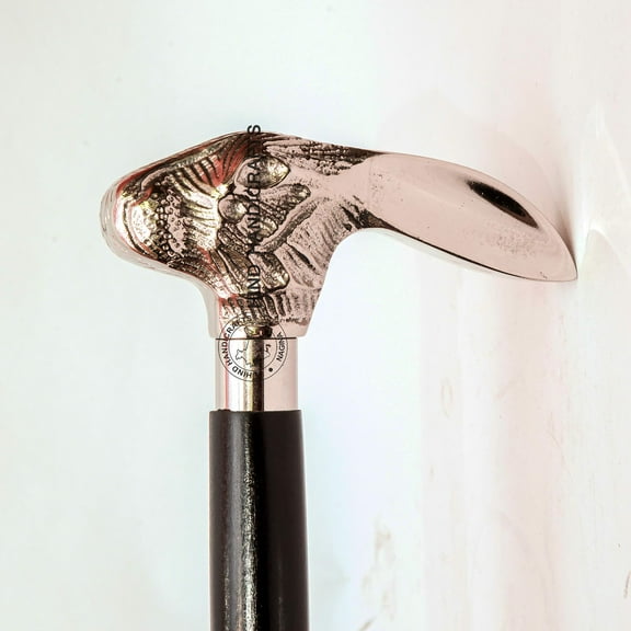 Hind Handicrafts Decorative Victorian Canes and Walking Sticks for Men & Women - 36" Black Ebony Brass Handle Unisex Derby Foldable Cane (36 inch, Silver Rabbit)
