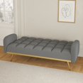 thumbnail image 4 of 3 Seater Couch, 69 Inch Convertible Futon Sofa Bed with Pillows, Mid-Century Love Seats with Gold Metal Feet, Accent Sleeper LoveSeats with Armrests for Living Room, Bedroom, Gray, 4 of 9
