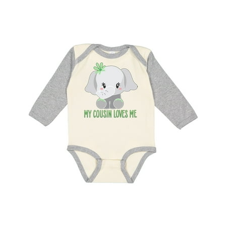 

Inktastic My Cousin Loves Me- cute elephant Gift Baby Boy or Baby Girl Long Sleeve Bodysuit