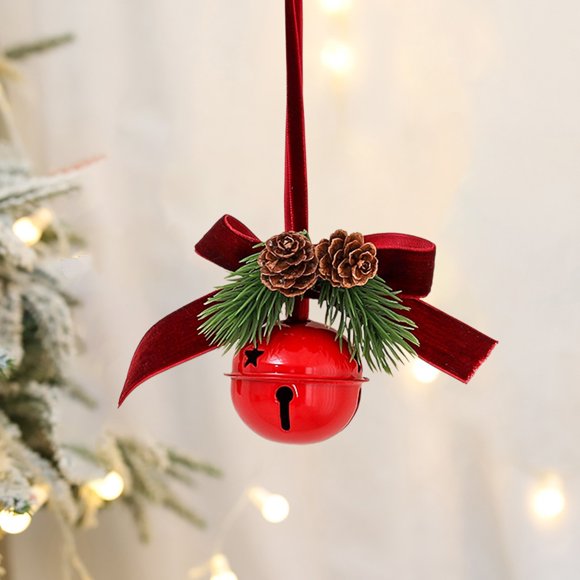 xihome Juego de 3 adornos navideños de terciopelo rojo con forma de lazo y campanas de hierro, con cordn para colgar, ideales para una decoracin festiva del hogar.