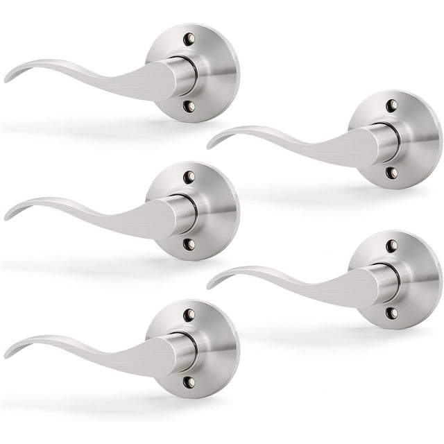 Poignée de Porte en Nickel Satiné Intérieur Levier de Porte de Passage en Nickel Brossé pour Hall et Garde-Robe Ensemble de Serrure de Porte Sans Clé Réversible pour Portes Côté Gauche Droit Levier Poignée Ensemble