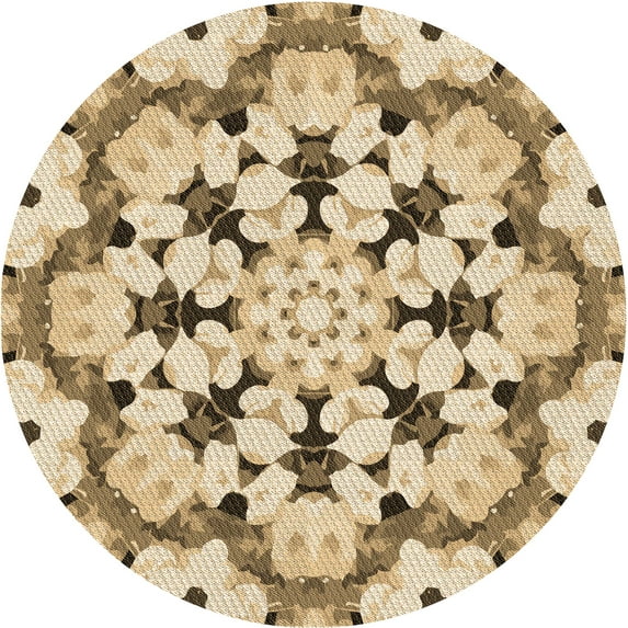 Ahgly Company Indoor Round Patterned Khaki Gold Area Rugs, 3' Round