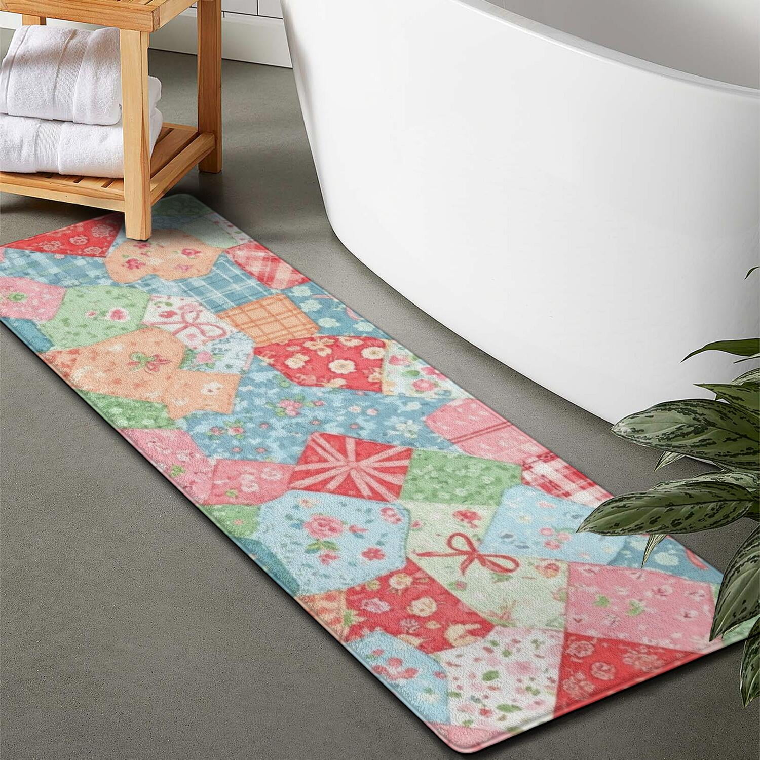 Pioneer Flower Floral Print Pattern Bathroom Rugs Mat, Non Slip Microfiber Bathroom Rug with Rubber Backing, Soft Mats for Bathroom Floor Tub Shower, 17"x47"