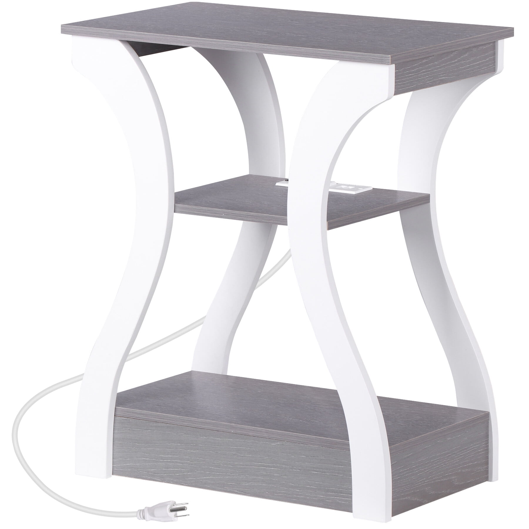 ZENSTYLE Side Table 3 Tier End Table with Charging Station Nightstand with USB Storage Shelf Gray