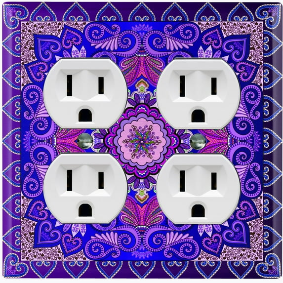 Metal Light Switch Plate Cover Elegant Purple Mandala Flower Tile Pattern TIL066