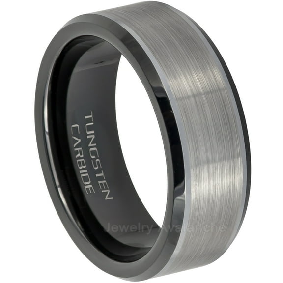 2-Tone Tungsten Wedding Ring - Band for Mens & Womens- 8mm Black IP Tungsten Ring - Comfort Fit Tungsten Band