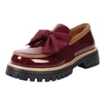 thumbnail image 1 of Mocassins à Nœud pour Femme à Semelle Épaisse, Décontractés, en Cuir Verni, Chaussures Habillées de Bureau, Plateforme, à Enfiler, Chaussures de Marche, Rouges, Taille 7,5, 1 of 8