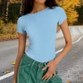 thumbnail image 6 of FUYUDY Women Tshirts Casual Ribbed Knit Slim Fit Short Sleeve T-Shirt Basic Solid Color Crew Neck Tee Tops For Daily Wear Birthday Female Dailywear, 6 of 7
