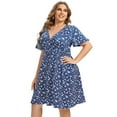 thumbnail image 2 of Women's Plus Size Wrap V Neck Short Sleeve Ruffle Hem A Line Short Dress, 2 of 5
