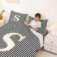 thumbnail image 3 of Erosebridal Modern Monogrammed S Full Size Sheets, Black Lines Bed Sheets, Kids Girls, 4-Piece, 3 of 5