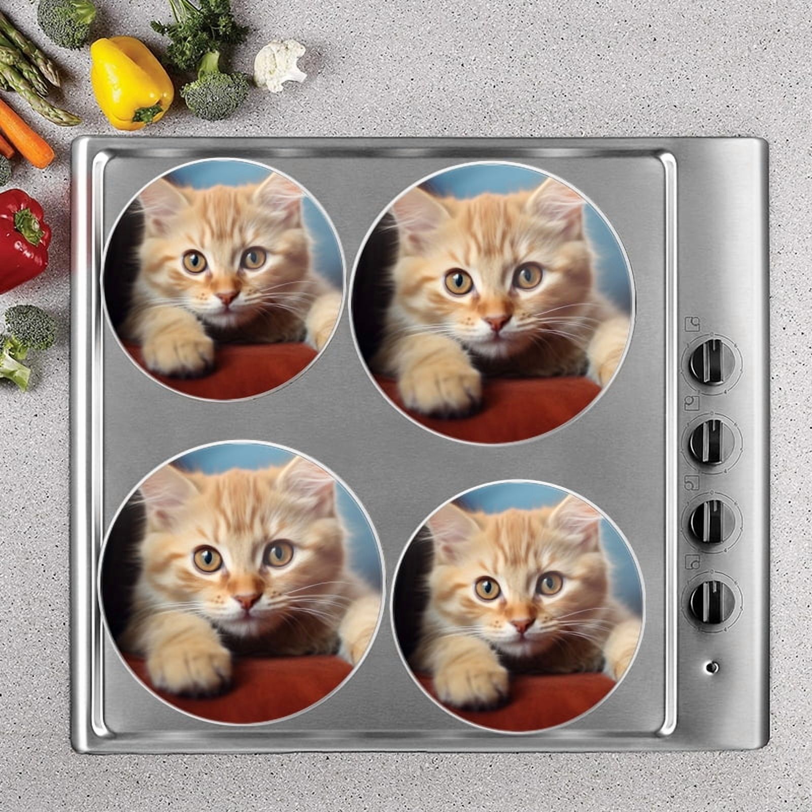 BaHomeck Electric Stove Burner Covers Set of 4,Round Metal Gas Stove Burner Covers 8 Inch and 10 Inch,Kitchen Decor,Cute Orange Cat With Big Eyes Sitting On The Sofa