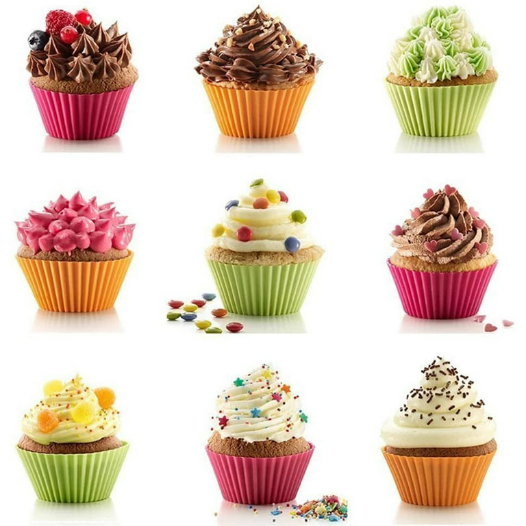 NOGIS Silicone Baking Cups Cupcake Liners - 24Pcs Reusable Silicone Molds  Including Round, Rectanguar, Square, Flower BPA Free Food Grade Silicone,  Multicolor 