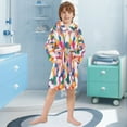 thumbnail image 5 of FORMRS Niños Bathrobe Unisex Hooded Robe Soft Plush Pajamas Sleepwear, Size 10-12T, White Colorful Circles, 5 of 7