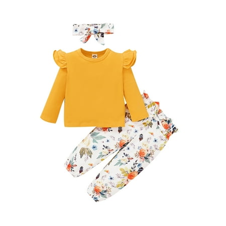 

Fanvereka 3Pcs Toddler Baby Girl Outfits Long Sleeve T-Shirt Tops Floral Pants with Headband Fall Winter Clothes