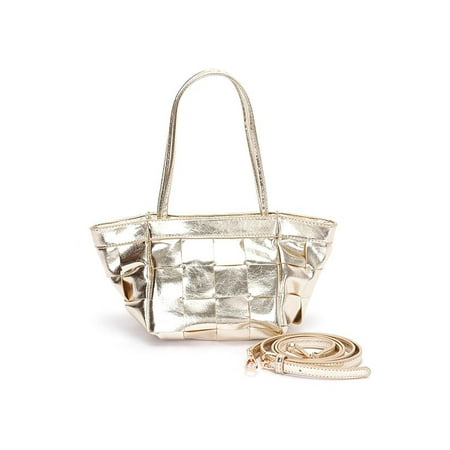 FASHNZFAB Metallic Faux Leather Weaved Small Tote Bag