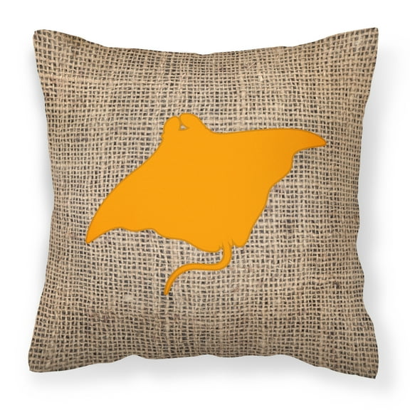 Carolines Treasures BB1014-BL-OR-PW1818 Manta ray Burlap and Orange Canvas Fabric Decorative Pillow BB1014 18H x18W