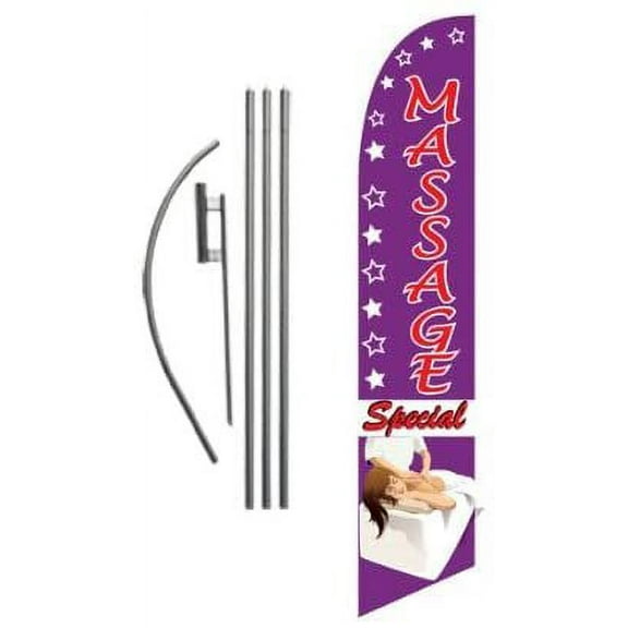 Massage Special Feather Banner Swooper Flag Set with 15 Foot Flag Pole Kit and Ground Stake Base