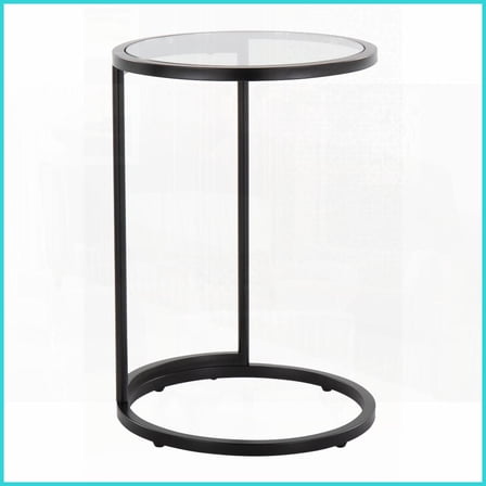 Space-Saving C-Shaped Coffee Table by LumiSource – Black Metal Frame, Clear Tempered Glass, Modern Style