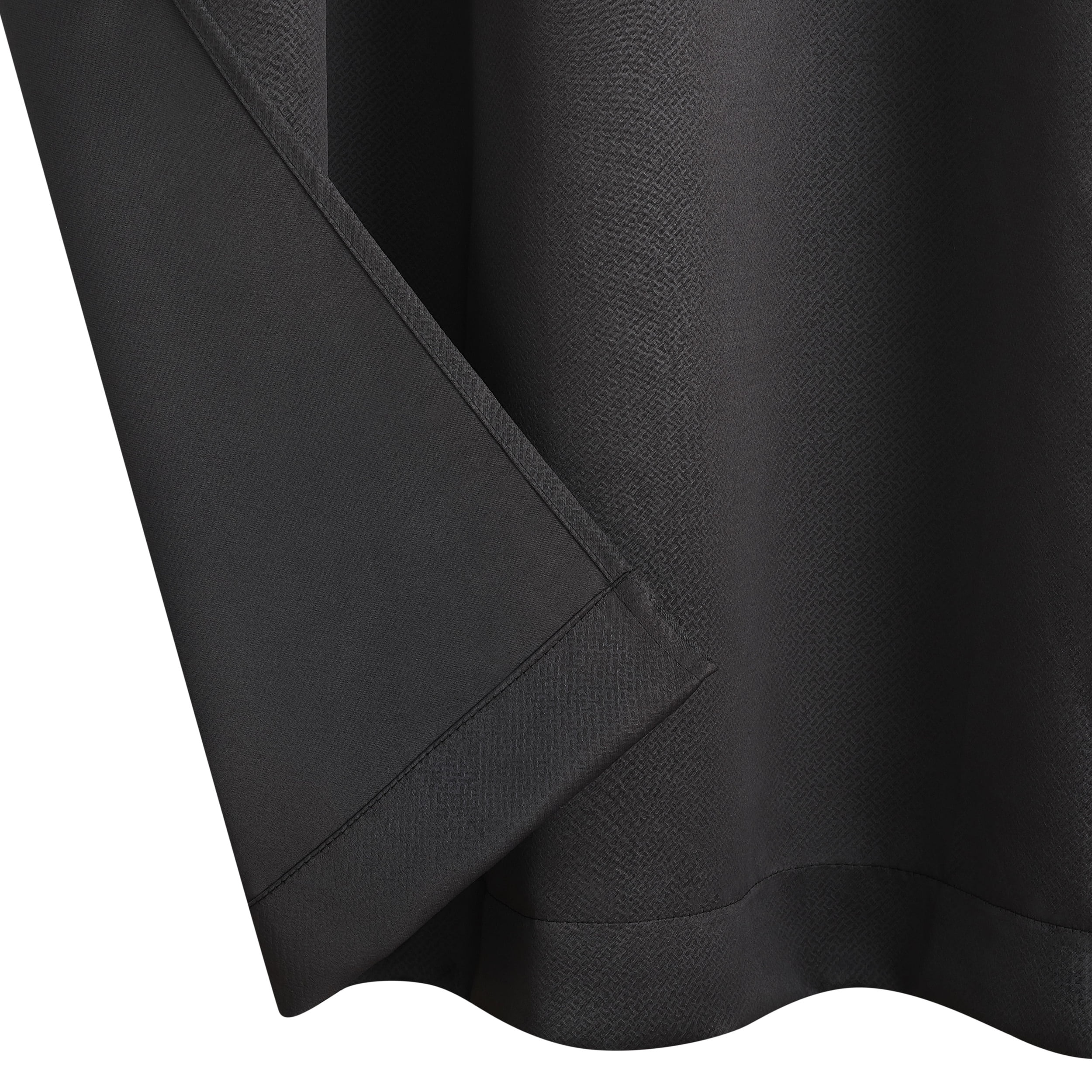 Black Embossed Thermal Woven Window Curtain Pair w Tiebacks, 38x63, Jasper