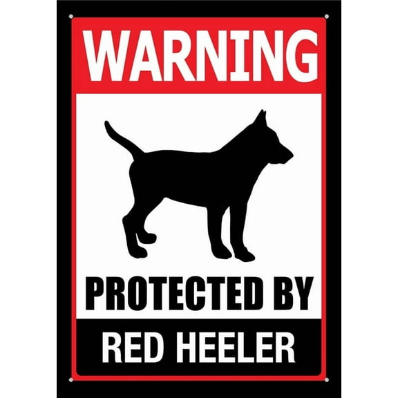 Warning Protected By Red Heeler Sign 12X8 Inches Metal Aluminum Signs, Weather Resistant, Weatherproof, Indoor Or Outdoor