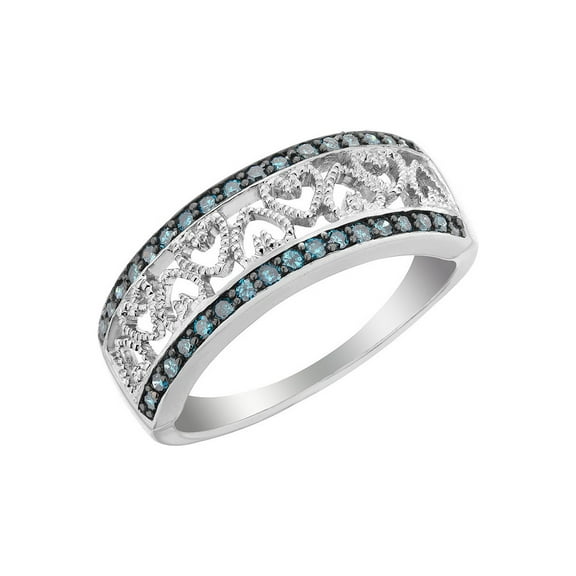 Gem & Harmony 1/4 Carat (Ctw) Blue Diamond Heart Ring in Sterling Silver for Women