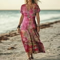 thumbnail image 2 of LOVZFMLL Summer Dresses for Women V Neck Short Sleeve Swing Flowy Maxi Dresses Loose Casual Beach Vacation Floral Boho Dresses Pink XXL, 2 of 5