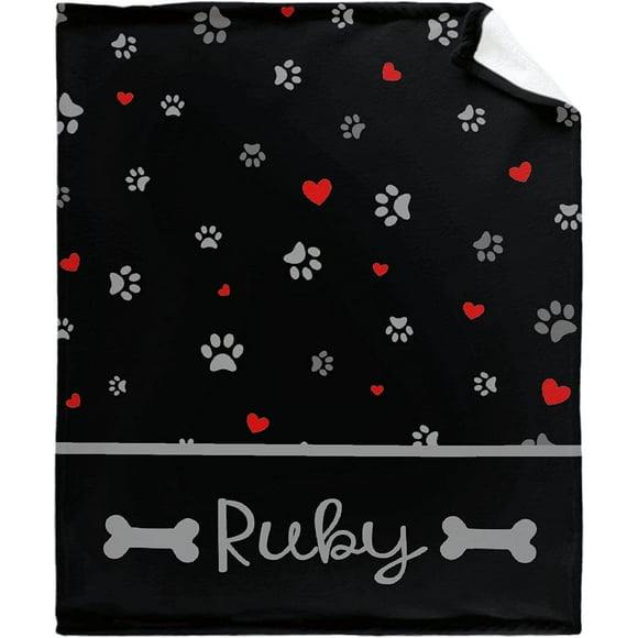 Personalized Photo Throw Blanket Personalized Dog Blanket Paws Name and Love Heart for Kids/Adults/Family Birthday Christmas Souvenir Gift for Adults 50"x60"