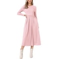 thumbnail image 2 of INSPIRE CHIC Ribbed Knitted Maxi Dress for Women's High Waist Pleated Front Long Sleeve A-Line Dresses XS Pink, 2 of 6