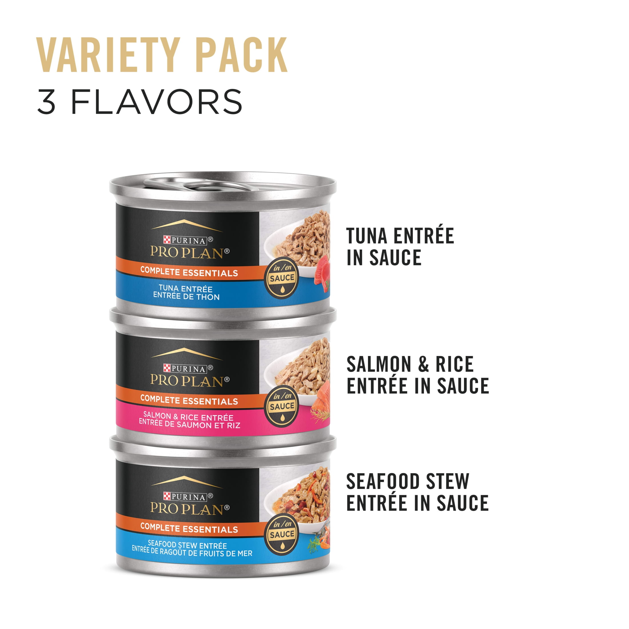 Purina Pro Plan, Seafood Favorites Variety Pack, Wet Cat Food, 3 oz Cans, (24 Pack)