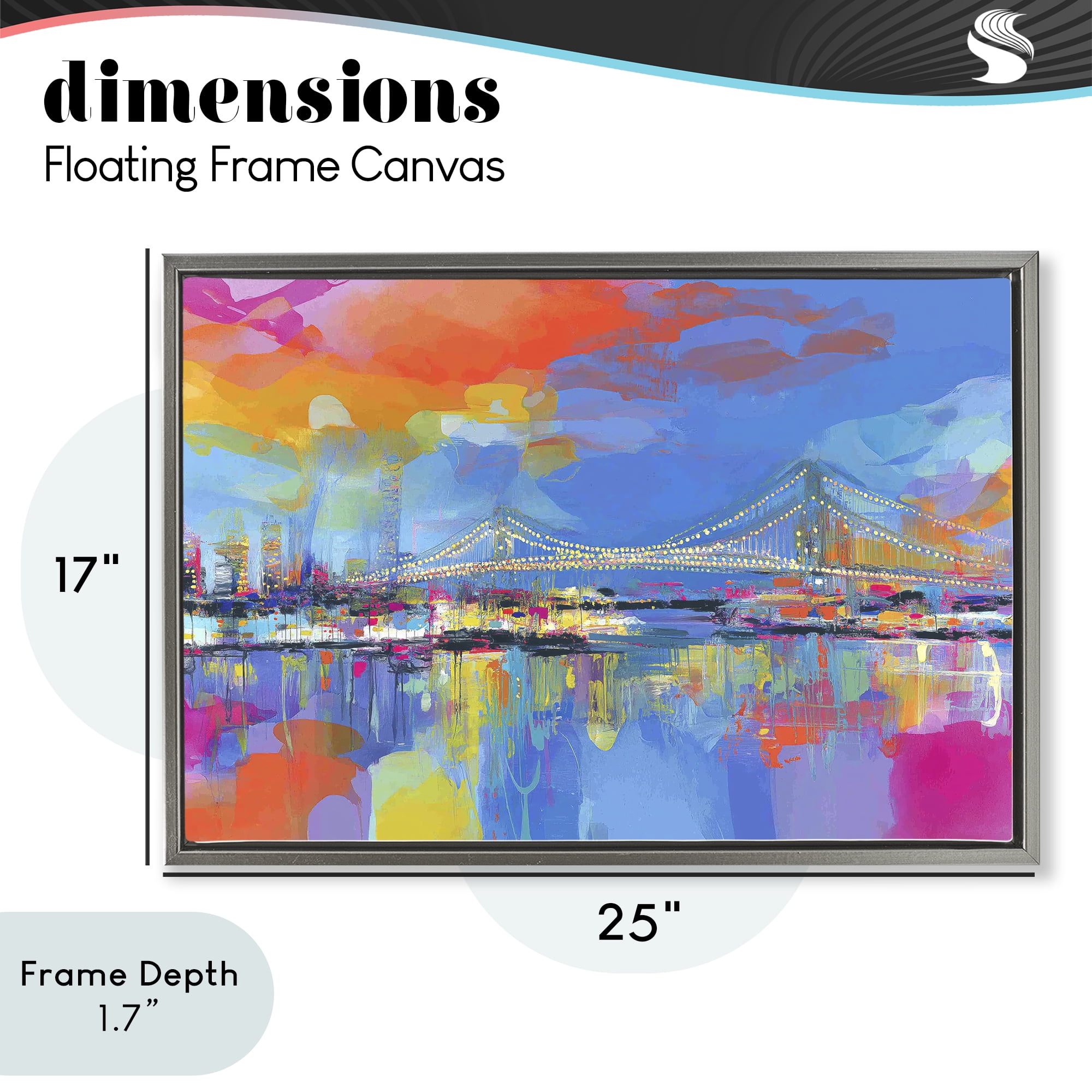 Stupell Industries Bay Bridge Aglow at Sunrise Gray Framed Floater Canvas Wall Art, design by Chromatic Storm Studio
