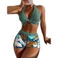 thumbnail image 2 of Swimsuit, Print Pattern Bikini Halter Neck  for Pool White,Black,Light Green,OD Green,Dark Green, 2 of 5