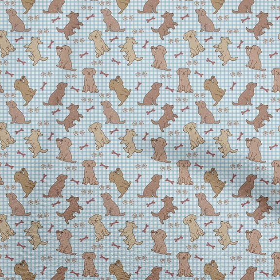 oneOone Polyester Spandex Aqua Blue Fabric Floral & Puppies Sewing Fabric By The Yard Printed Diy Clothing Sewing Supplies 56 Inch Wide