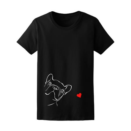 French Bulldog Merchandise - French Bulldog Outline Heart Tee Women's -Image by Shutterstock