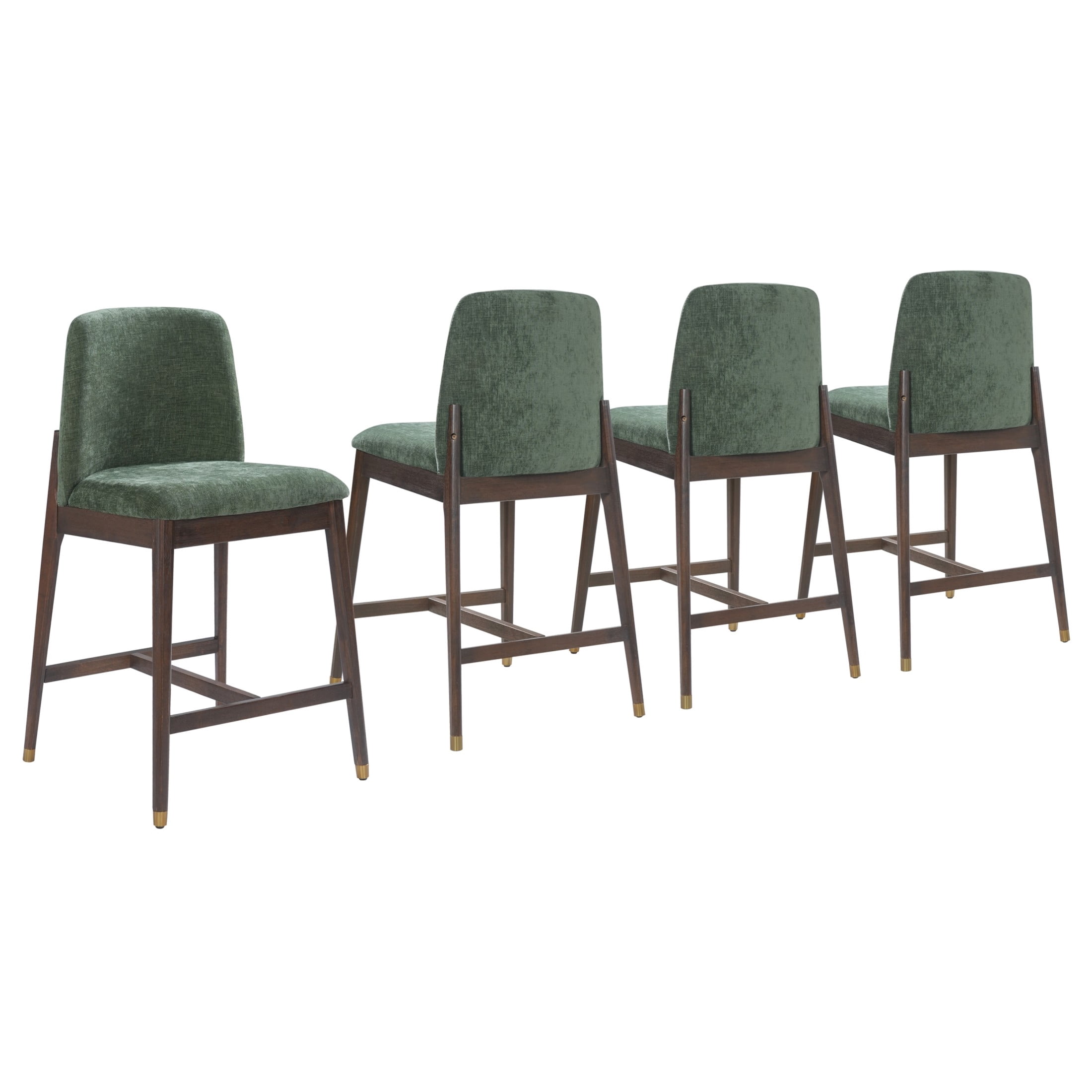 Christopher Knight Home 38"H Green Upholstered Counter Stools Set of 4, Walnut Finish Rubberwood Frame