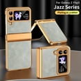 thumbnail image 5 of Compatible with Samsung Galaxy Z Flip 3 5G Luxury Case with Hinge Protection, Classical Plating PC with PU Leather Protective Anti-fingerprint Cover Phone Case for Samsung Z Flip 3, White, 5 of 7