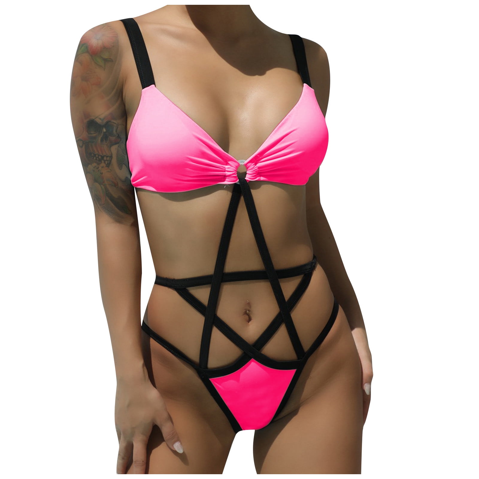 Women OString One Piece Swimsuit Criss Cross High Cut One Piece