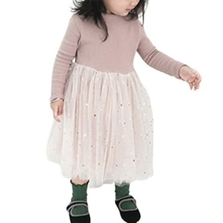 

Musuos Baby Girl s Dress Round Neck Long Sleeve Tulle Skirt for Party Photography