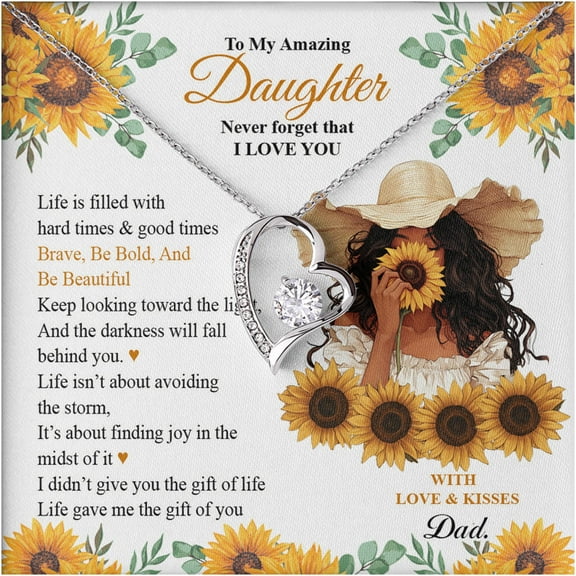 To My Amazing Daughter Necklace from Dad – Sunflower Heart Pendant Jewelry Gift for Daughter’s Birthday, Graduation, Christmas – Meaningful Keepsake Present for Women