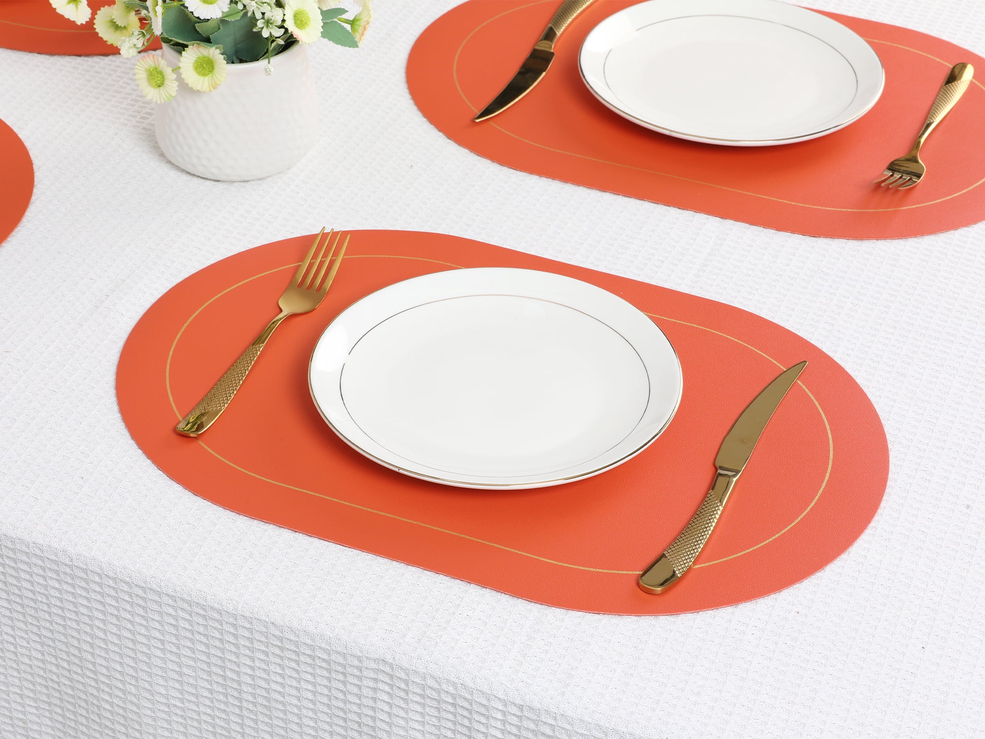 Unique Bargains Set of 6 Faux Leather Placemats Orange
